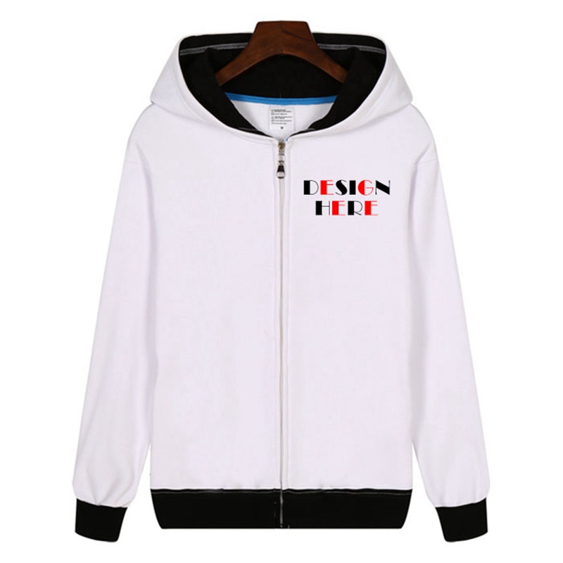 Stylish blank contrast hoodies, full zipper hoodies with contrast hem and cuff HFCMH102
