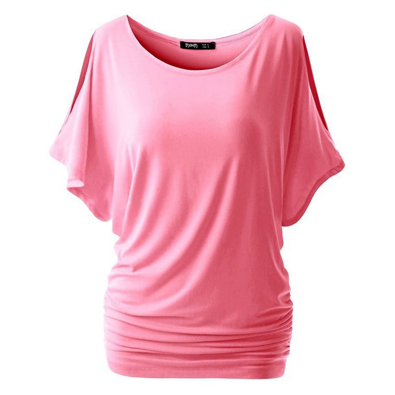 Hot sale women's off-shoulder t-shirts, custom wholesale loose casual and batwing short sleeve ladies tops HFCMT304