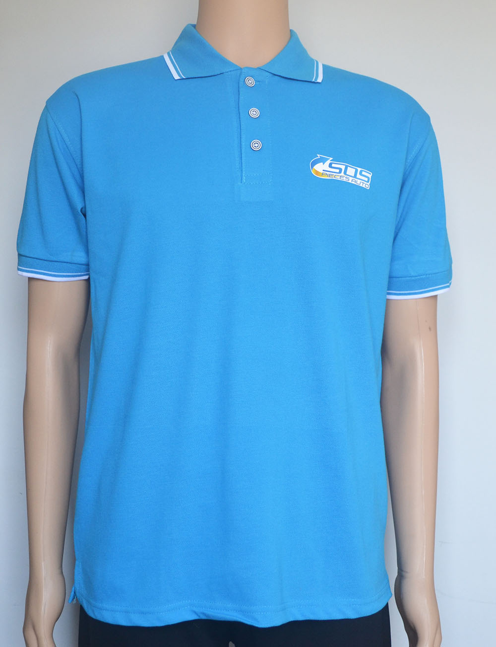 Custom company uniforms polo shirts with logo printed on left chest and back 