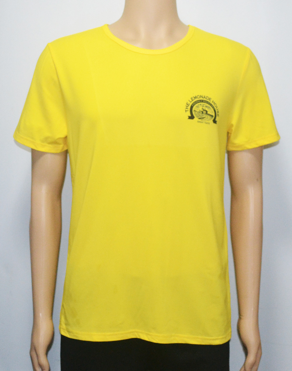 Yellow promotional t-shirts with company logo printed on left chest 