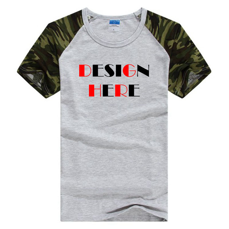 Men's Cotton crewneck t-shirts with contrast color camouflage on sleeve  HFCMT013