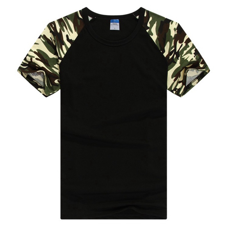 Men's Cotton crewneck t-shirts with contrast color camouflage on sleeve  HFCMT013