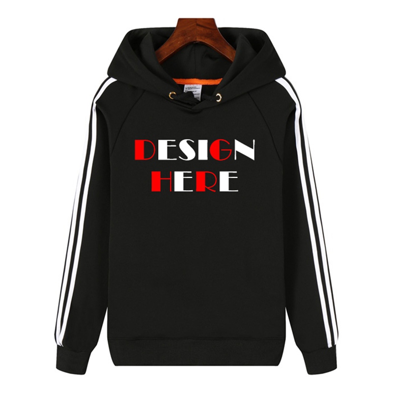 Wholesale and custom pullover hoodies, fashion hoodies with stripes on both sleeves HFCMH004