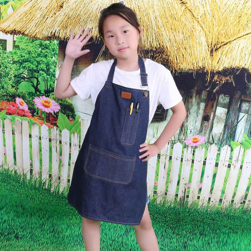 Custom & Wholesale kids denim aprons, kids drawing aprons with logo printing HFCMA005