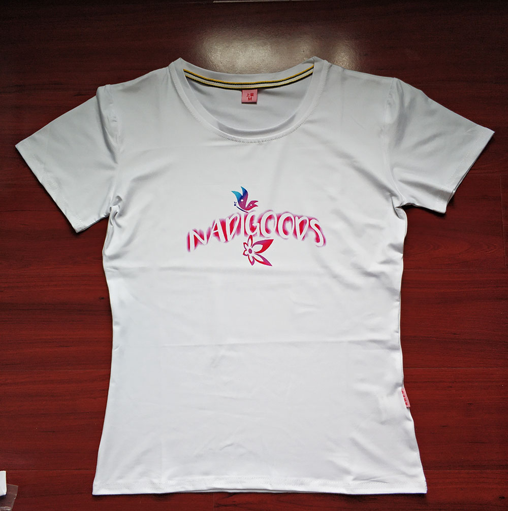 White color ladies crew neck short sleeve t-shirts with sublimation printing 