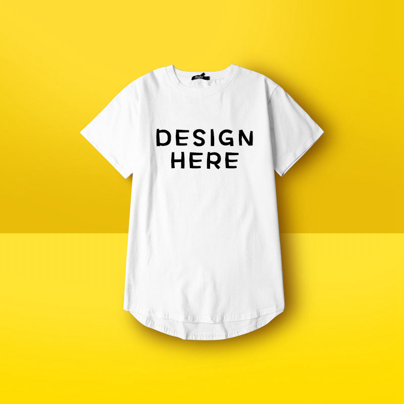 Custom crew neck cotton asymmetrical hem t-shirts, design your own high street arc hem t shirts HFCMT061
