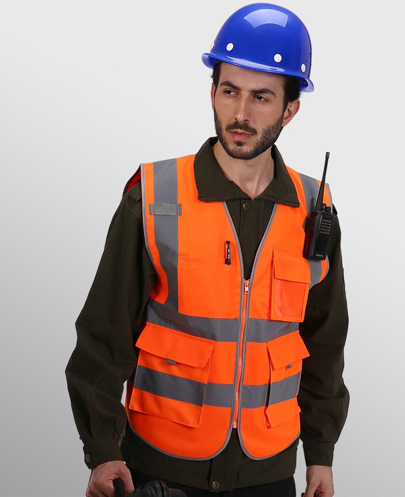 Multiple pockets high visibility safty vests, custom logo printed reflective vests HFCMV105