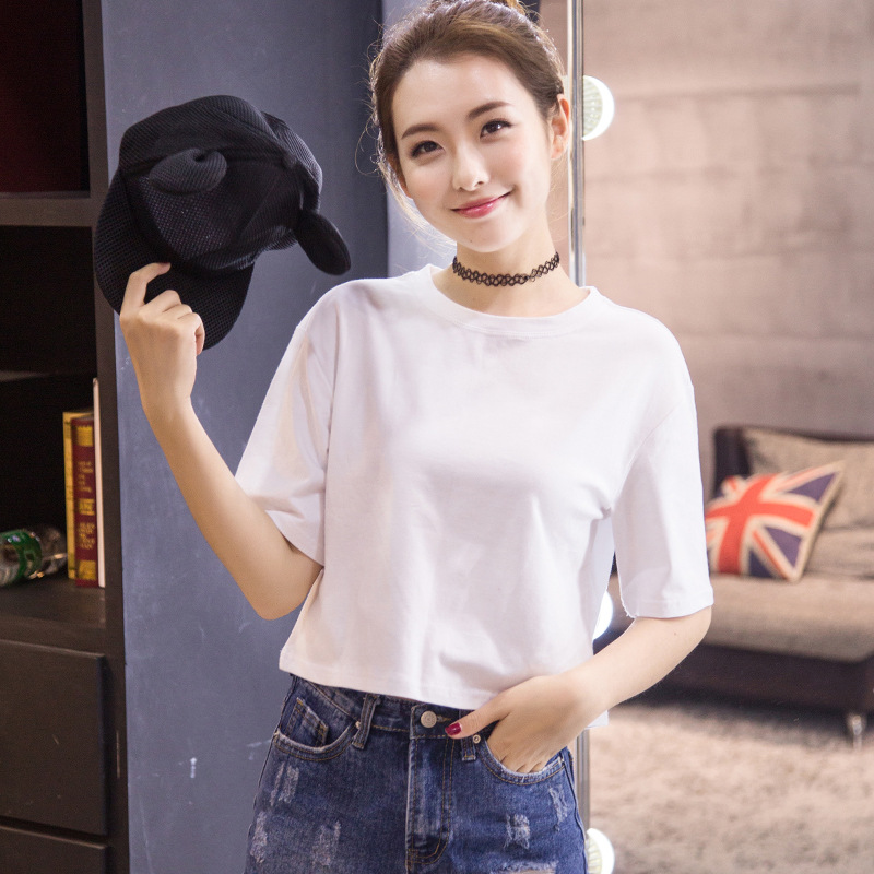 Fashion style ladies loose fitting crop tops, high waist top tees for women