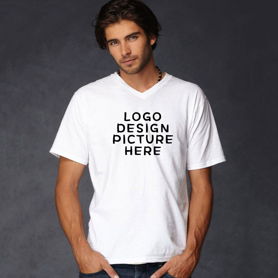 Custom V-neck t-shirt , Design V-neck shirt with own logo printed cheap price HFCMT050
