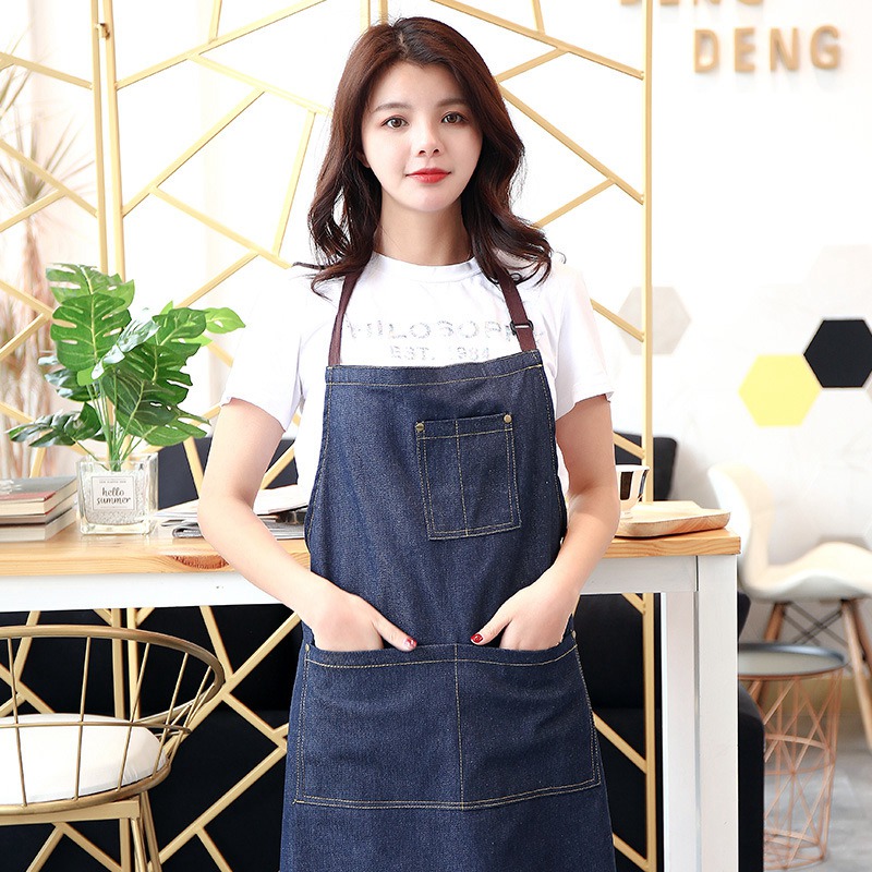 Custom denim aprons with logo printed in China