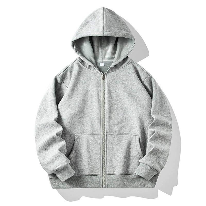 Heavy weight cotton hoodies, full zipper blank hoodies with velvet lining  HFCMH111
