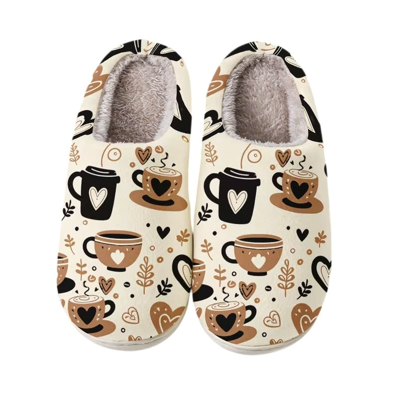 Custom printed new fashion fabric non‑slip house fuzzy slippers HFCMSP101