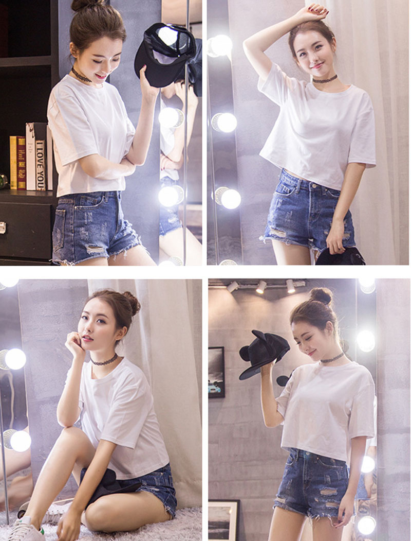 Fashion style ladies loose fitting crop tops, high waist top tees for women